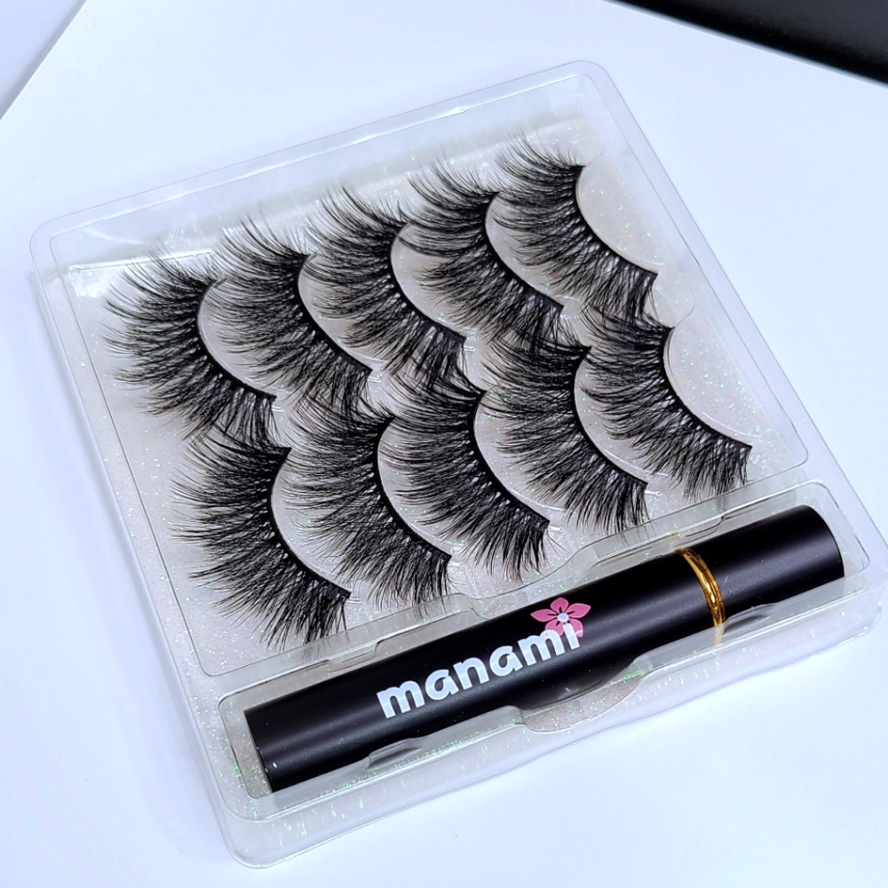 Manami 5 Pairs 3D Faux Mink Lashes with Black Glue
